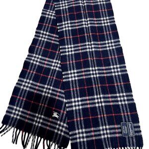 Burberrys Classic Check Scarf Black 100% LANA Wool Unisex Scarf Made In England